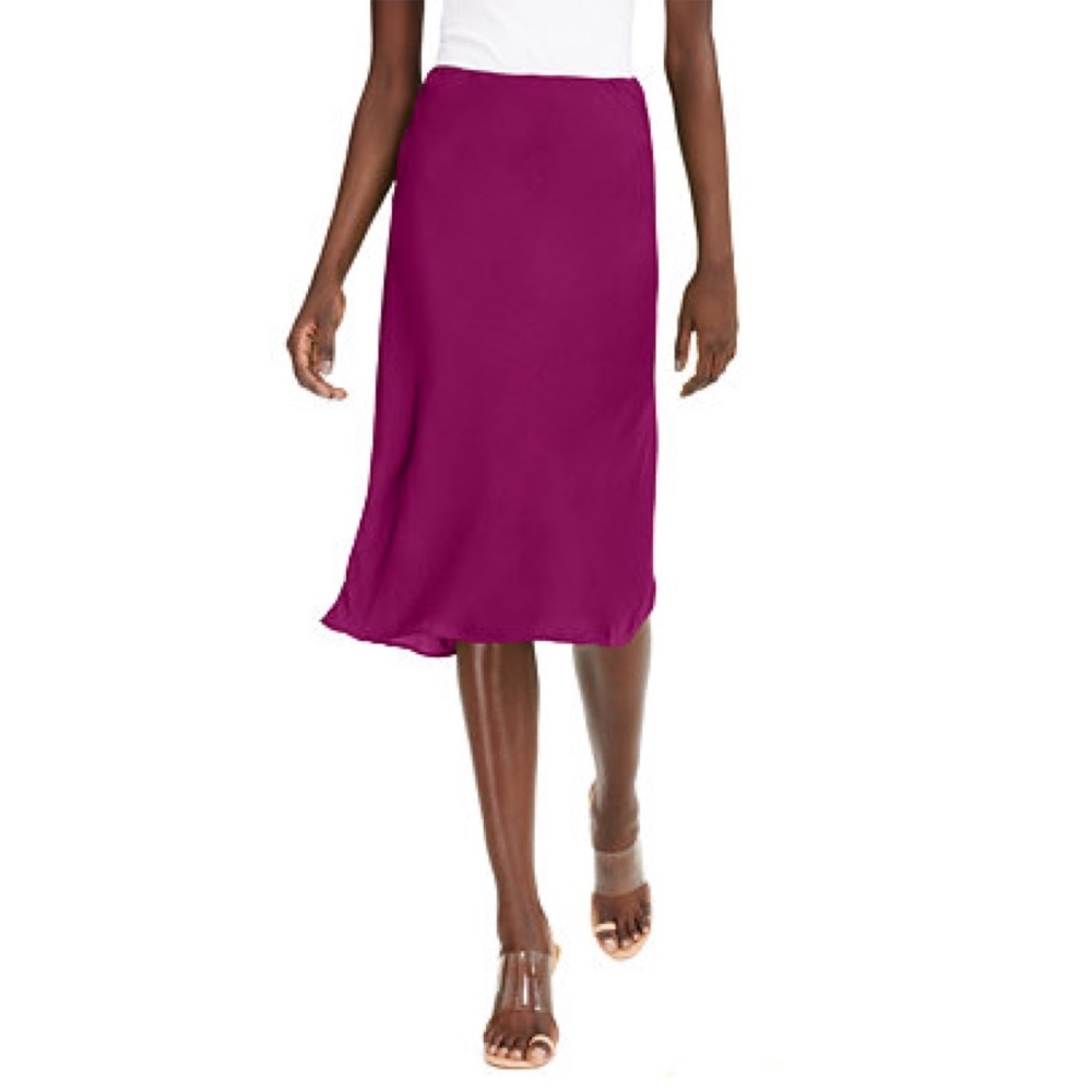 INC Solid Bias-Cut Midi Skirt in Cranberry Rose Size Medium NWT